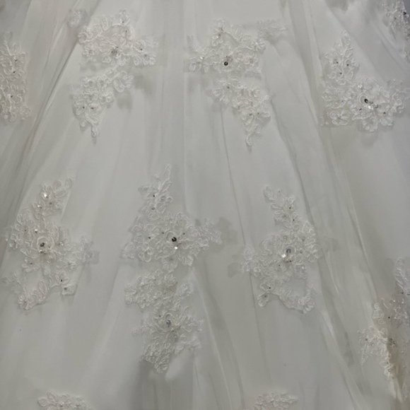 David's Bridal Cap Sleeve Lace Over Satin Wedding Dress Ivory T3299 NWOT - Picture 9 of 13